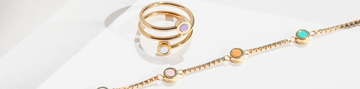 New wave multicolor bracelet and gold plated ring with lavender and white chips