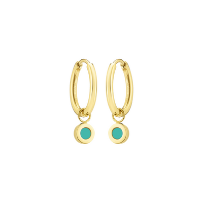 Dangle earrings: gold and turquoise.