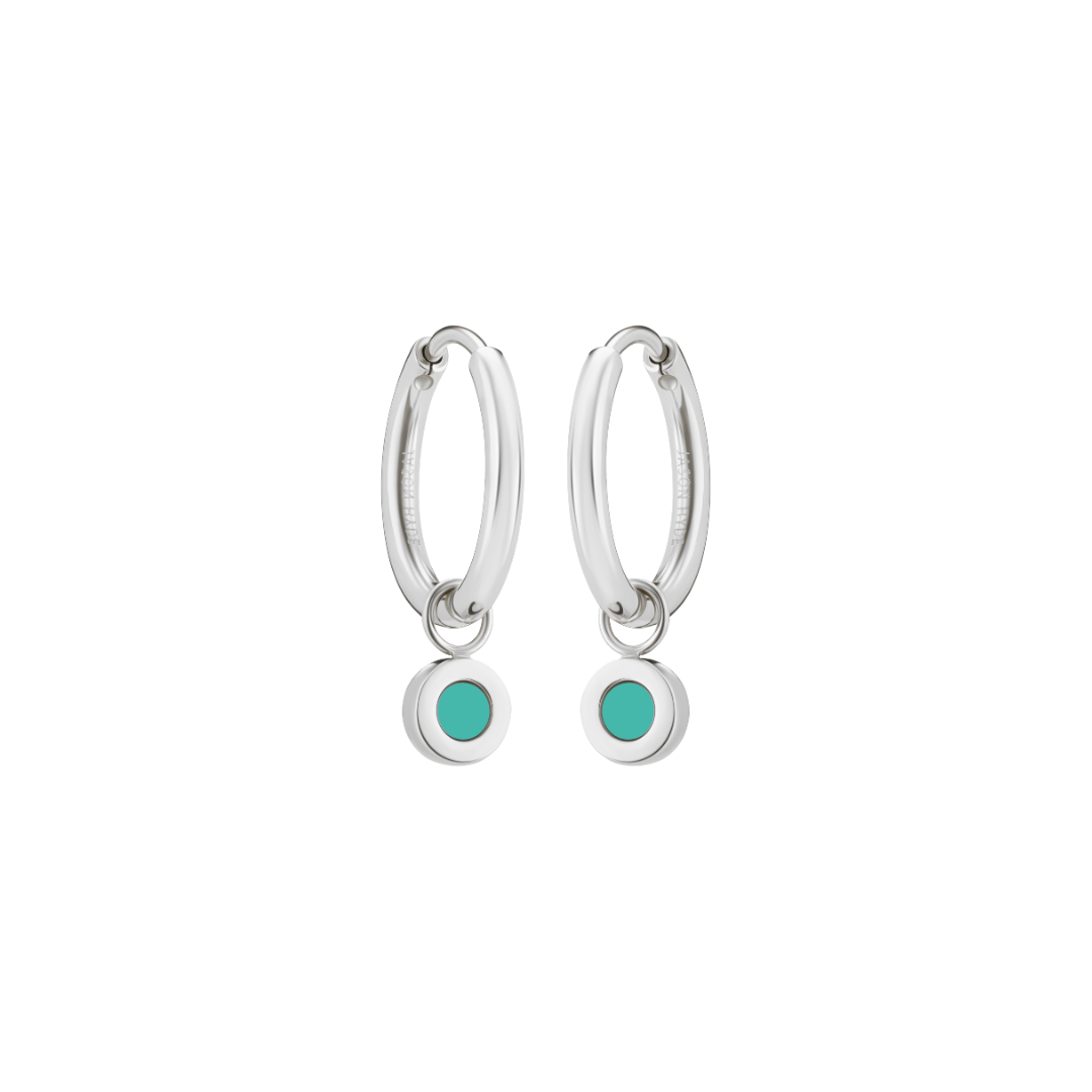 SILVER TURQUOISE HANGING HOOPS EARRINGS