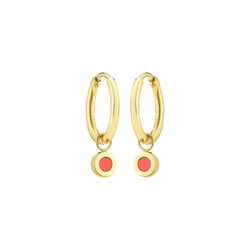 Jason Hyde gold hoop earrings with coral enamel chip charms and minimalist design.