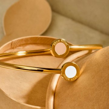 Stacked sustainable gold bangle by Jason Hyde