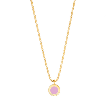Jason Hyde gold pendant necklace with pink enamel ocean chip charm and minimalist design.