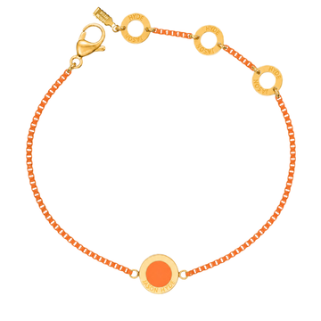 Orange chain bracelet with a matching circular enamel charm