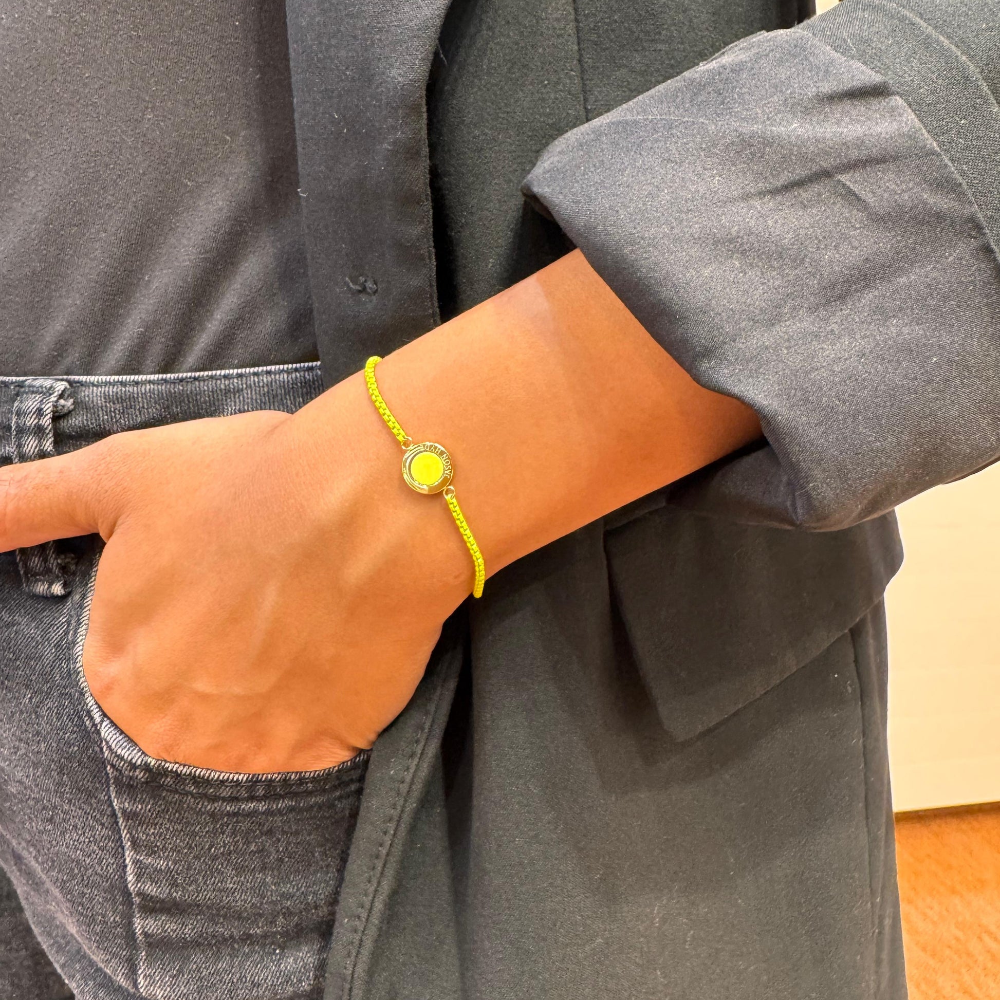 Spectra Yellow Ocean  bracelet on a wrist.