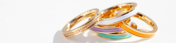 wewa rings in zirconia, orange, white, lavender and turquoise