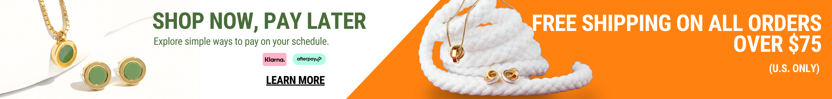 E-commerce banner: Shop Now, Pay Later and Free Shipping Info
