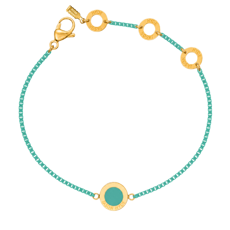 Turquoise chain bracelet with a matching circular enamel charm