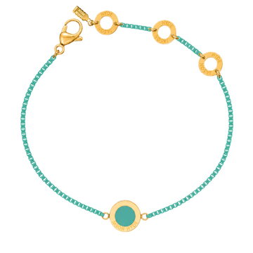 Turquoise chain bracelet with a matching circular enamel charm