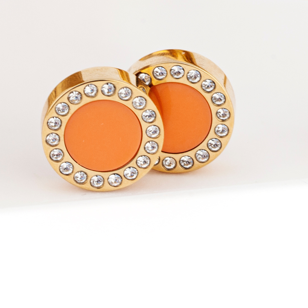 OCEAN YELLOW GOLD PLATED ORANGE WITH ZIRCONIA CHIP EARRING