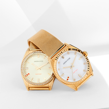 Two Jason Hyde Ruby Eight gold watches with mesh straps