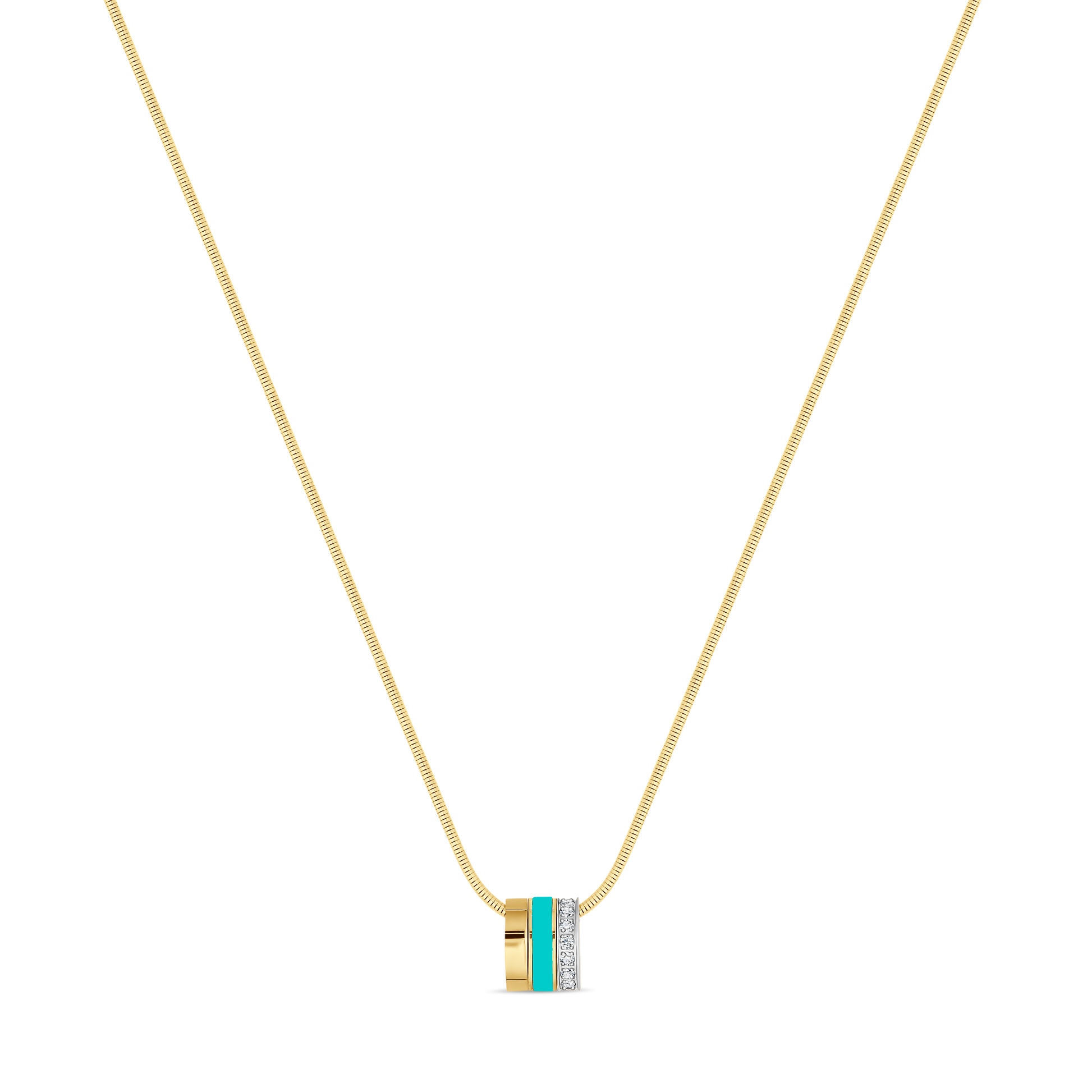 WEWA BOA CHAIN 3 RINGS TURQUOISE CHIP WITH ZIRCONIA NECKLACE