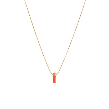 Gold-plated chain necklace with small coral enamel chip