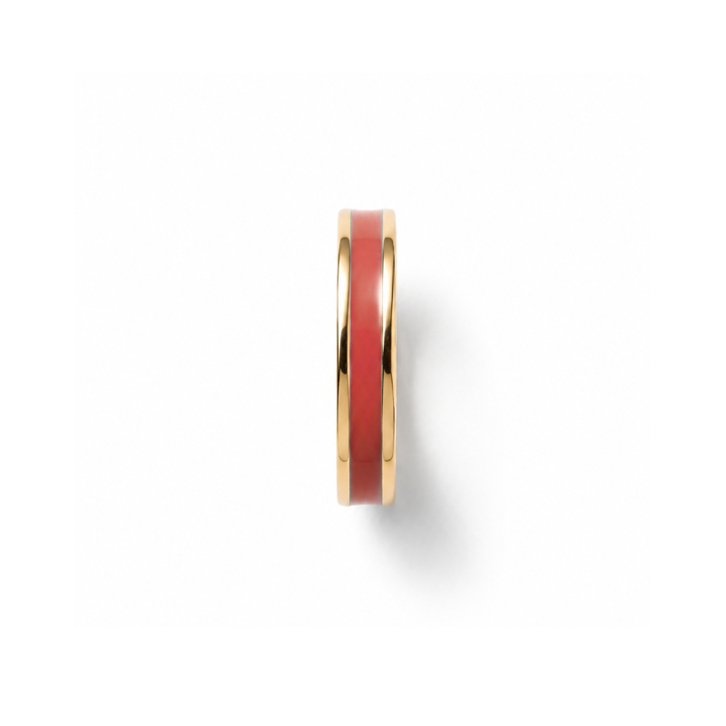 Front angle of WEWA gold plated circle chip charm with clean minimalist finish