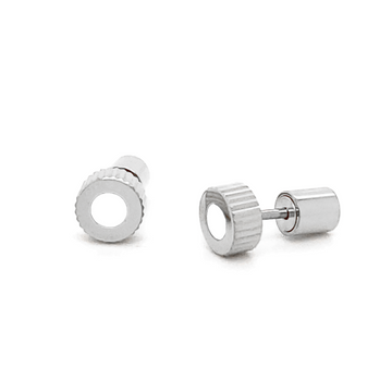 Stainless steel SEACAP stud earrings with white recycled ocean plastic chip, silver finish