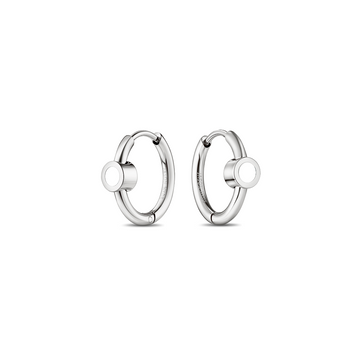 SILVER HOOPS HUGGIES WITH WHITE CHIP