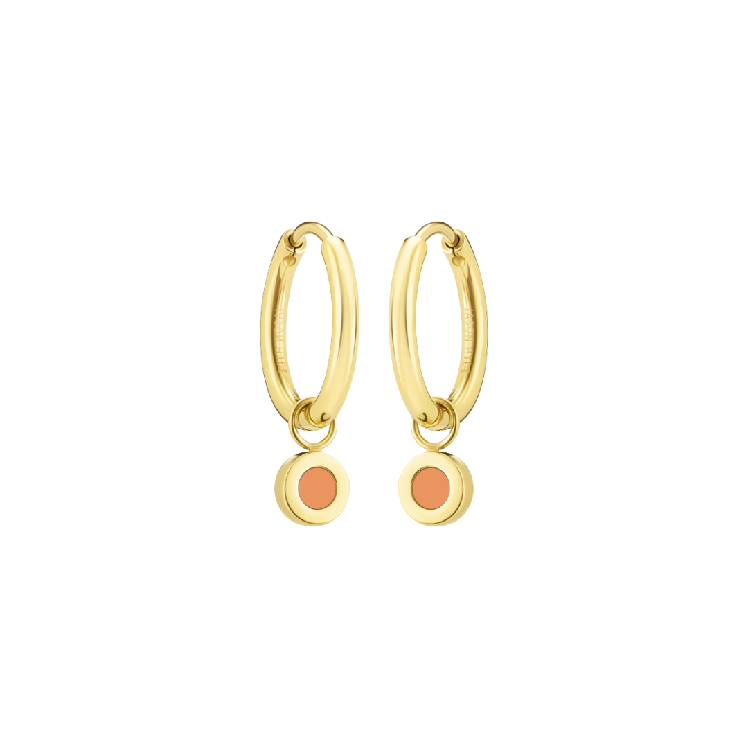 Hoops with hanging apricot circles.