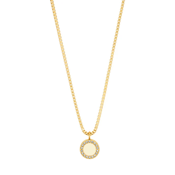 Jason Hyde gold chain featuring a Cappuccino circle crystal pendant