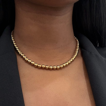 Gold bead choker necklace, minimalist high-polish sphere chain