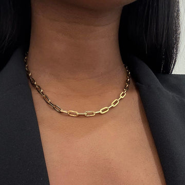 Gold paperclip chain necklace for women, minimalist 18k gold plated jewelry 