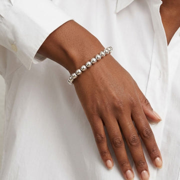 High-polish silver bead stretch bracelet