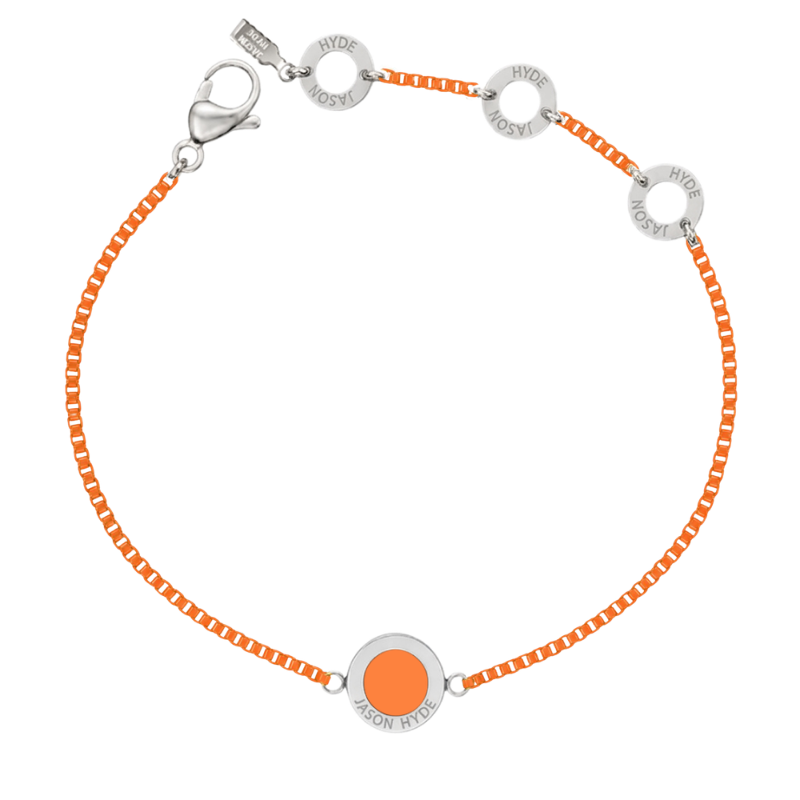 Orange chain bracelet with matching charm.
