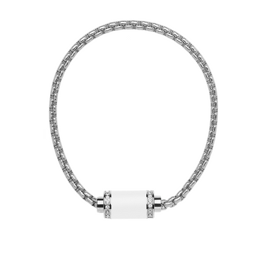 THALASSA METALLIC SILVER CHAIN WHITE CHIP WITH ZIRCONIAS MAGNET