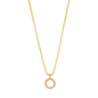 Gold round pendant necklace with white chip by Jason Hyde