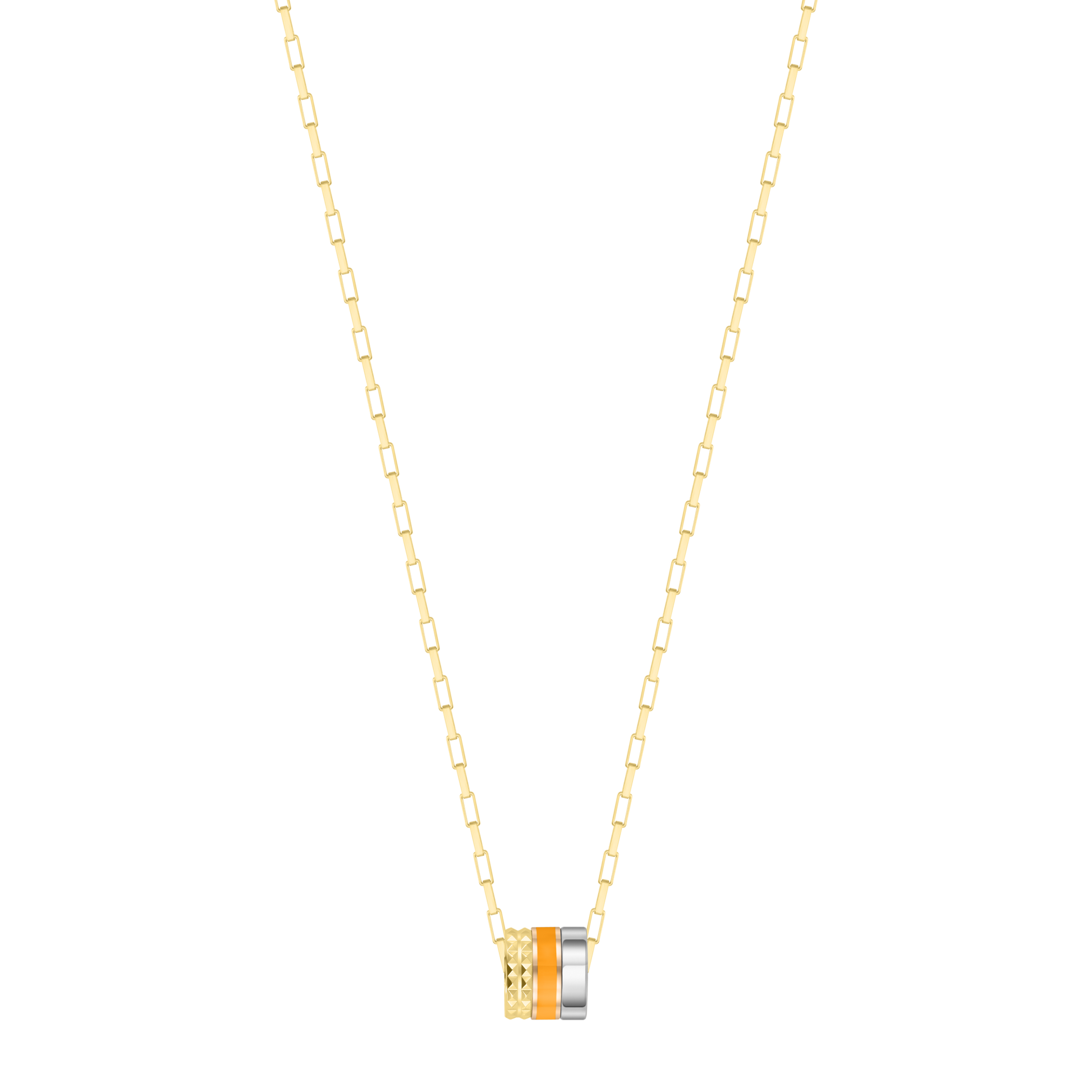 WEWA STERLING SILVER 18K GOLD PLATED   TUBE ORANGE CHIP NECKLACE