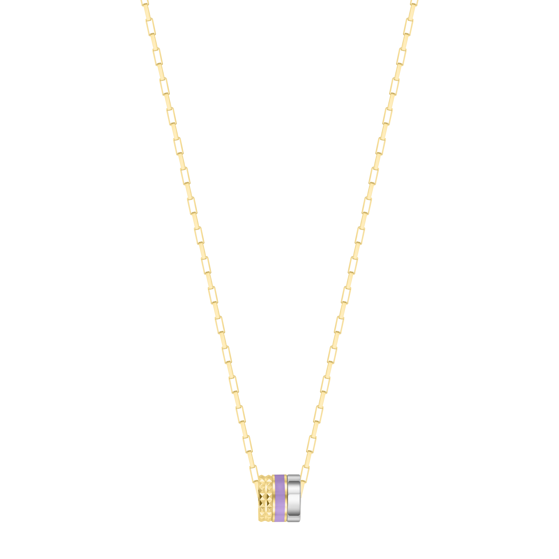 WEWA STERLING SILVER 18K GOLD PLATED CHAIN TUBE LAVENDER CHIP NECKLACE