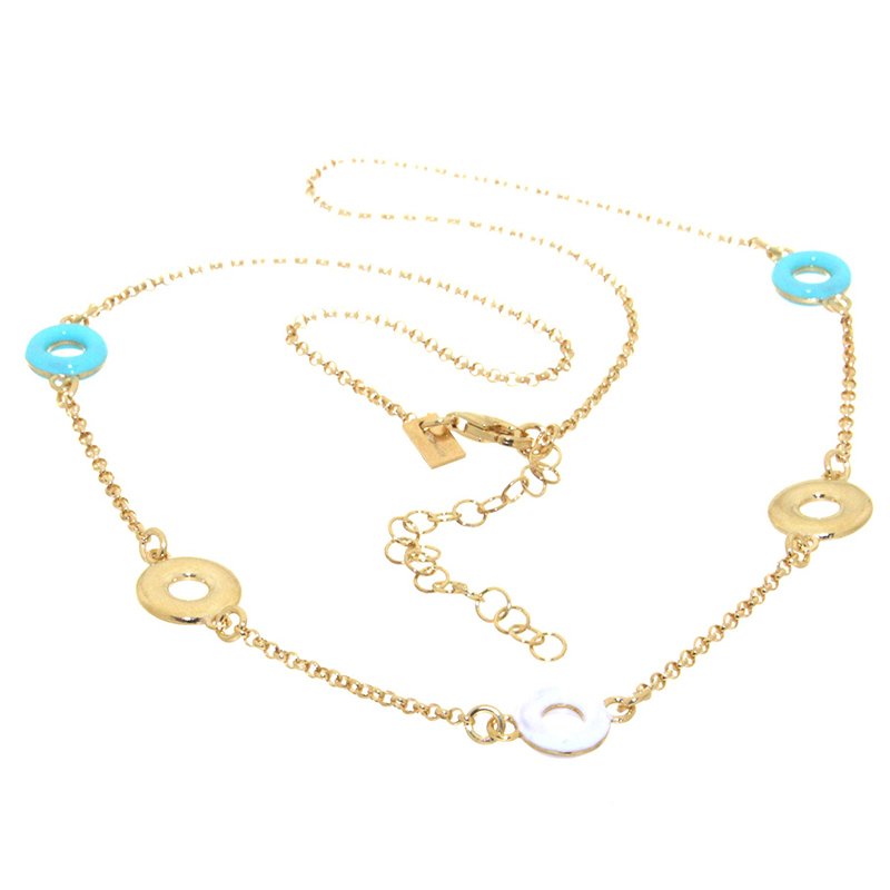AQUARELLO HANGING ROUND SHAPED WHITE AND TURQUOISE CHIPS NECKLACE