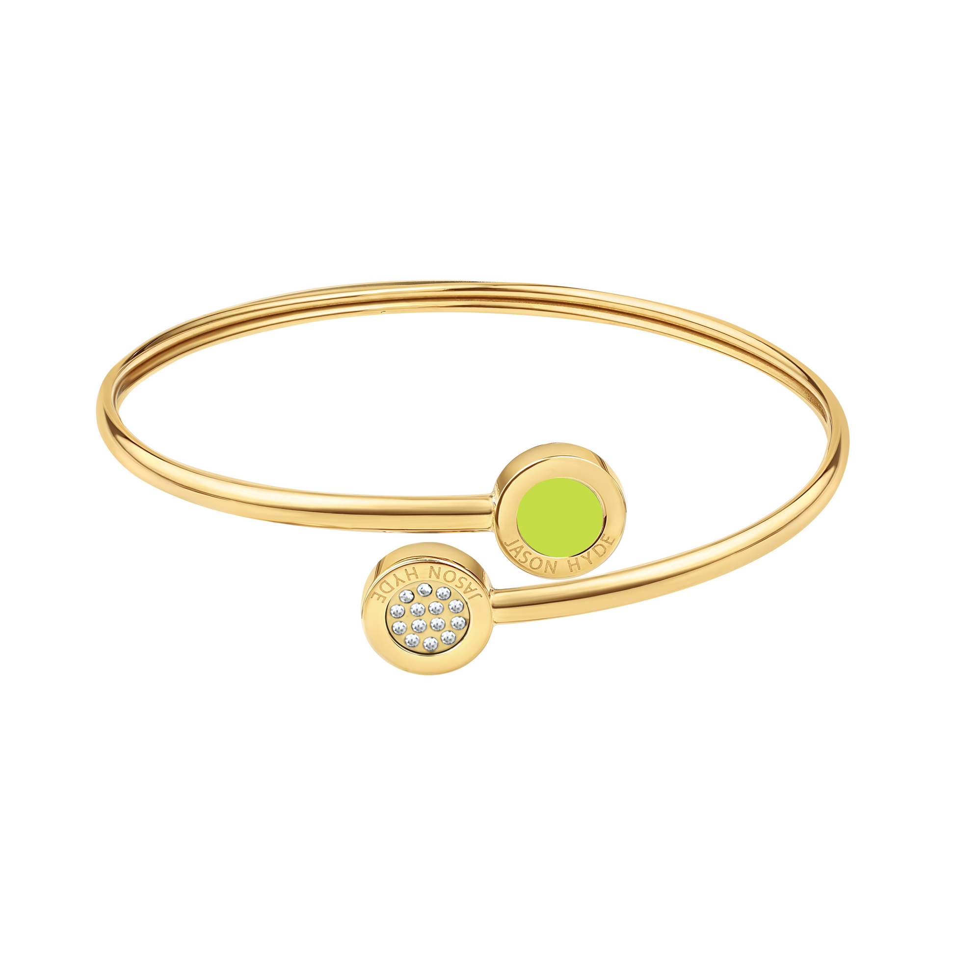 OCEAN STAINLESS STEEL 18K GOLD PLATED LIME GREEN AND PAVE CHIPS BANGLE