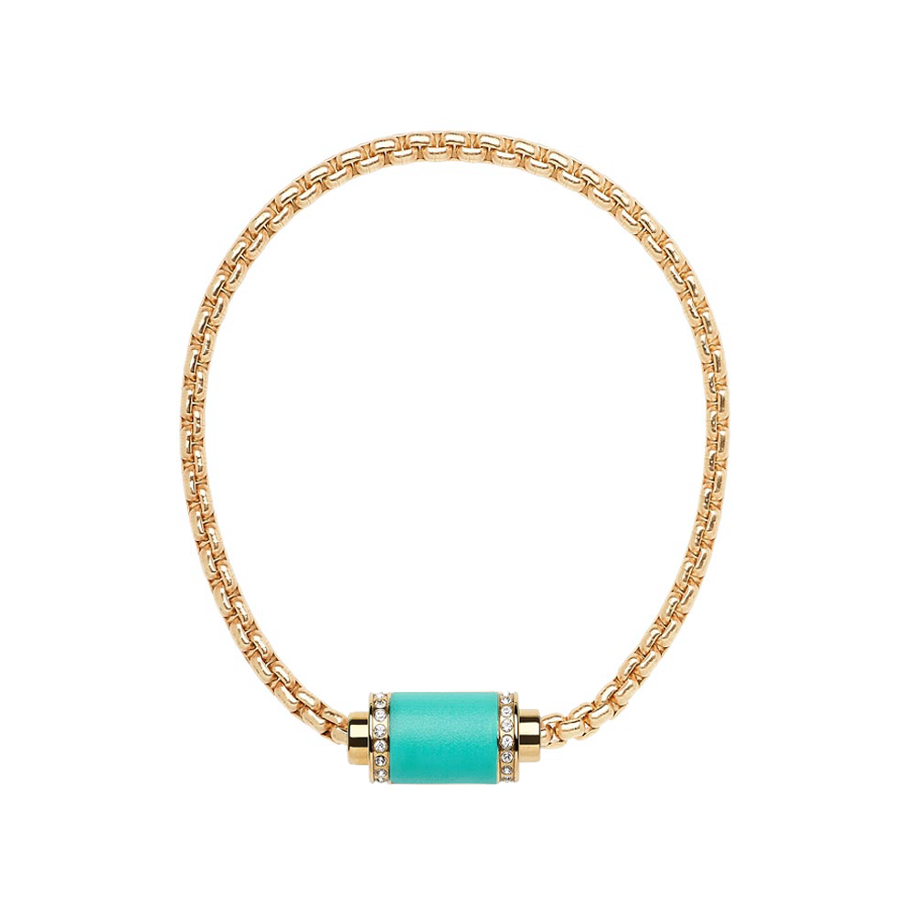 THALASSA YELLOW GOLD CHAIN TURQUOISE CHIP WITH ZIRCONIA MAGNET