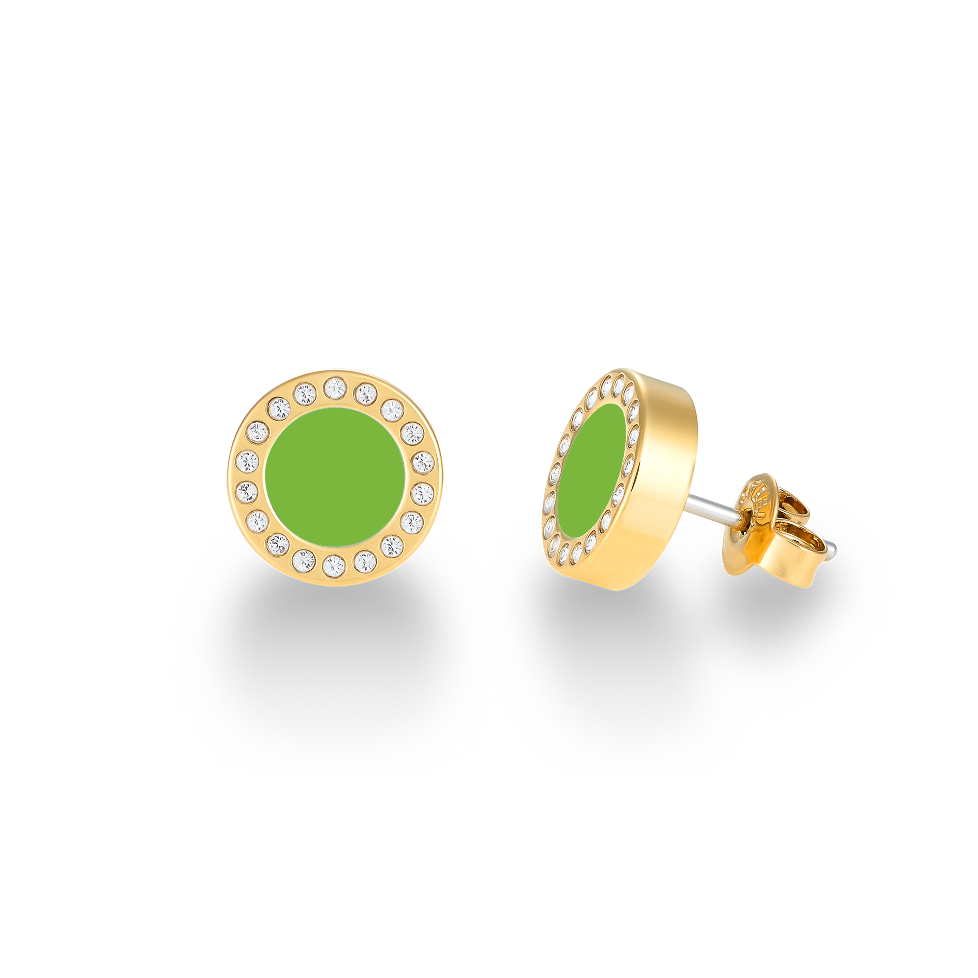 OCEAN YELLOW GOLD PLATED LIME GREEN CHIP WITH ZIRCONIA EARRING