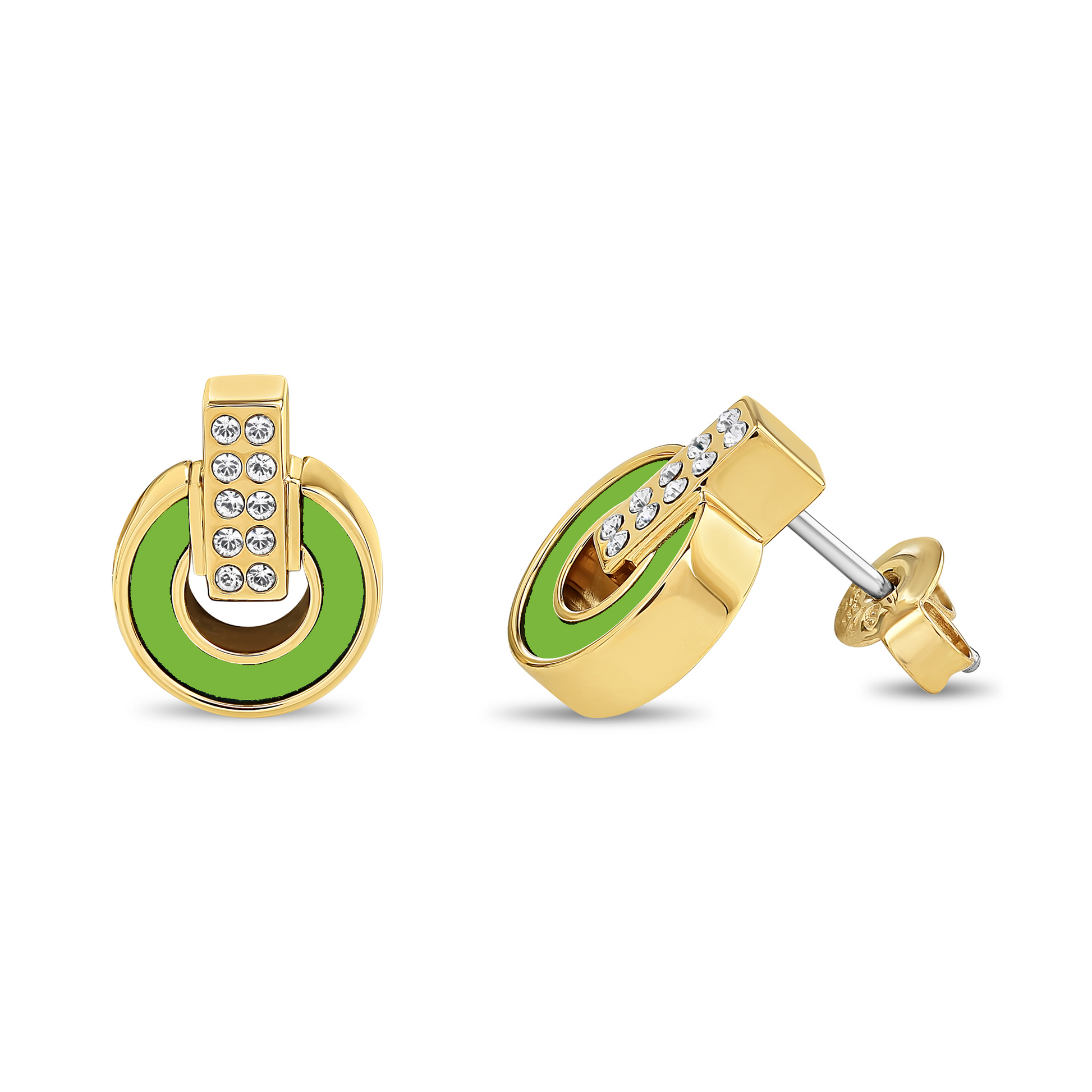 NEREIDA YELLOW GOLD PLATED LIME GREEN CHIP WITH ZIRCONIA EARRING