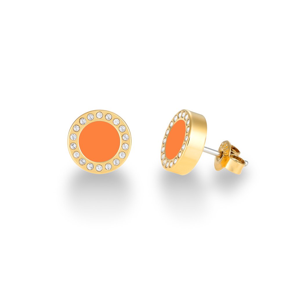 OCEAN YELLOW GOLD PLATED ORANGE WITH ZIRCONIA CHIP EARRING