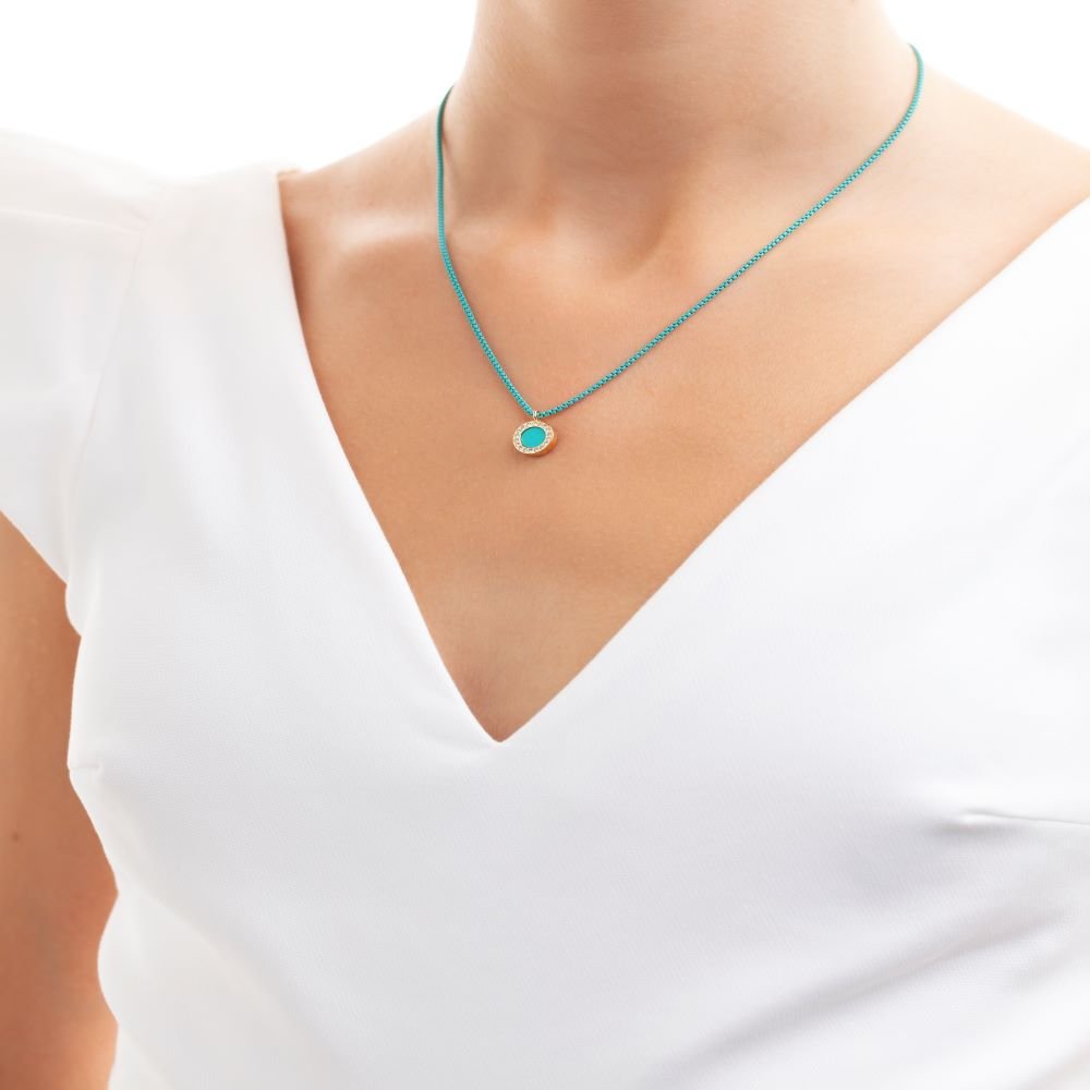 OCEAN TURQUOISE CHAIN TURQUOISE CHIP WITH ZIRCONIA NECKLACE