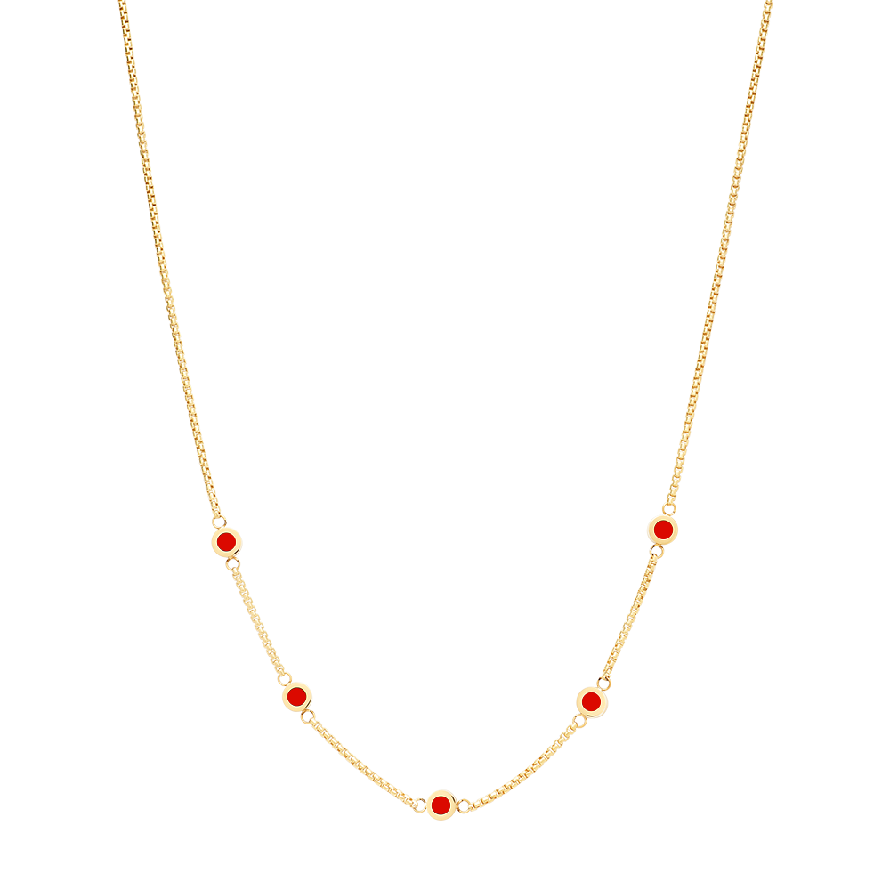 NEW WAVE STERLING SILVER 18K GOLD PLATED CHAIN  RED 5 CHIPS NECKLACE