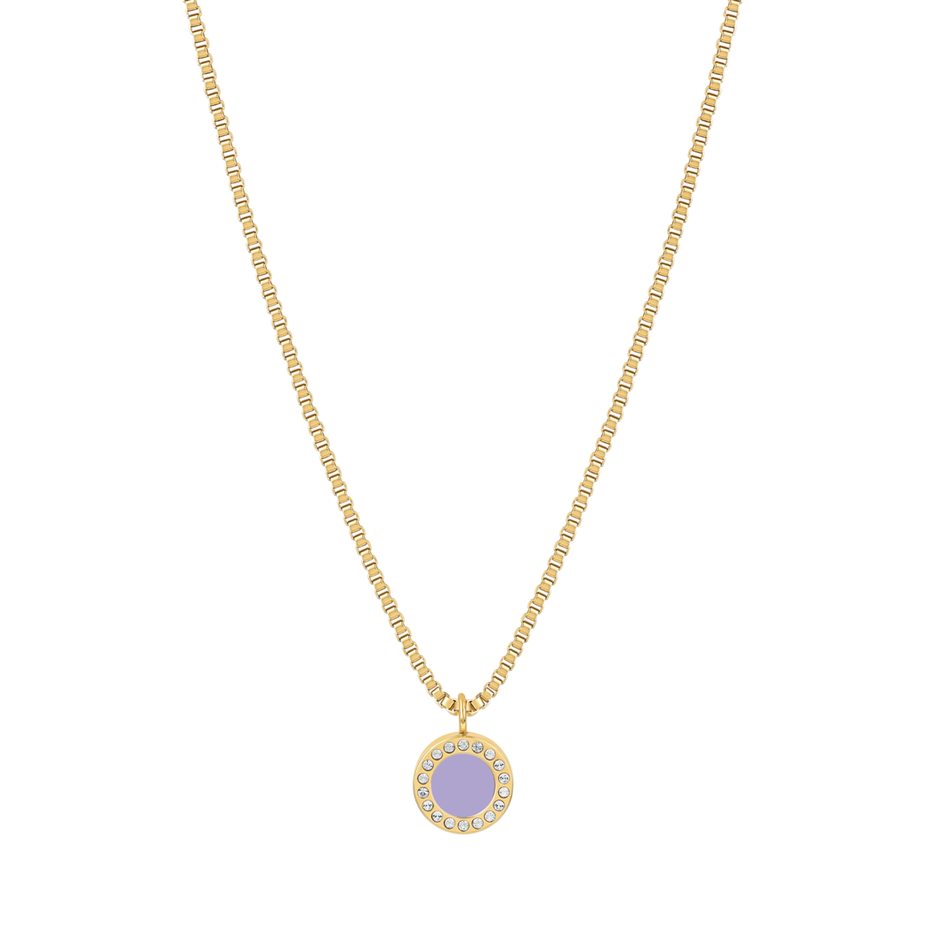 OCEAN STERLING SILVER 18K GOLD PLATED CHAIN LAVENDER CHIP WITH ZIRCONIA NECKLACE