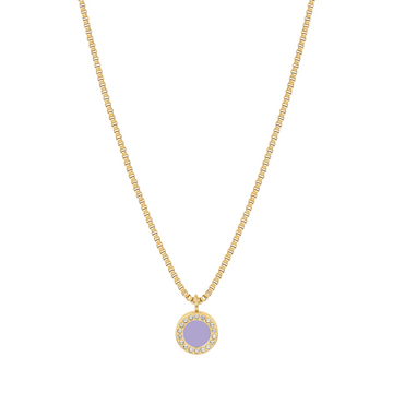 OCEAN STERLING SILVER 18K GOLD PLATED CHAIN LAVENDER CHIP WITH ZIRCONIA NECKLACE