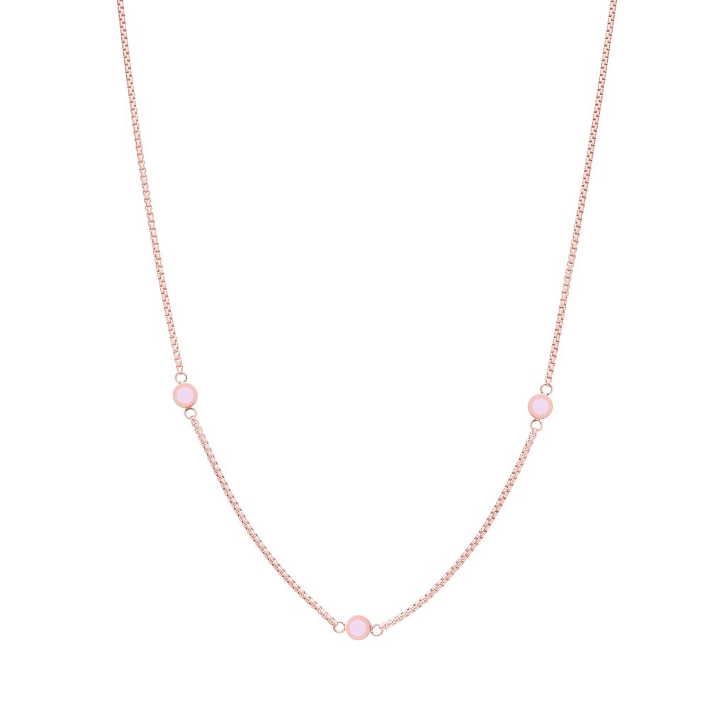 NEW WAVE STERLING SILVER 18K GOLD PLATED CHAIN PINK 3 CHIPS NECKLACE
