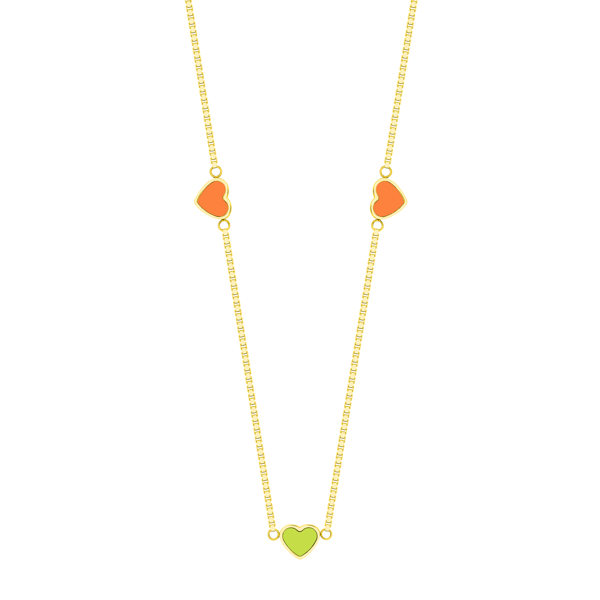 AMARE HEARTS SHAPED LIME GREEN AND ORANGE CHIPS NECKLACE