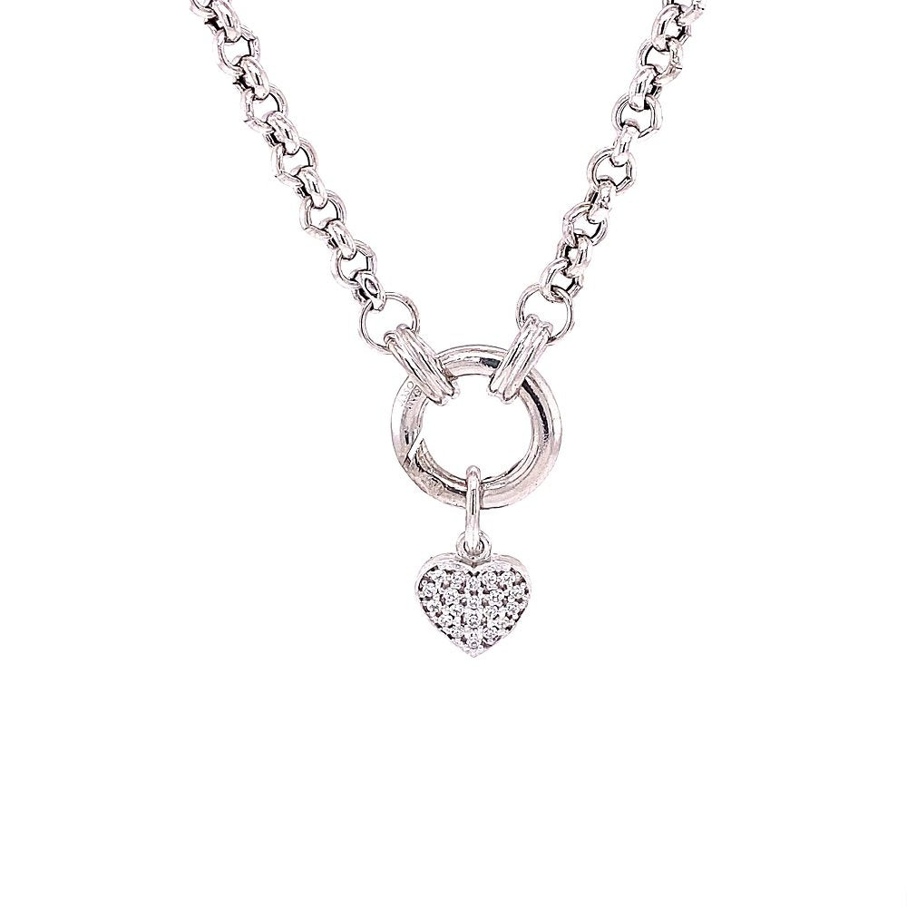 CATENE ROLO SILVER CHAIN WITH PAVE HEART NECKLACE