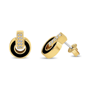 NEREIDA STAINLESS STEEL 18K GOLD PLATED BLACK CHIP WITH ZIRCONIA EARRING