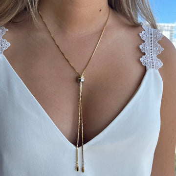 WEWA BOLO TIE TUBE BEIGE CHIP NECKLACE