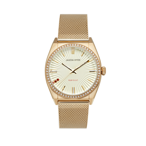 RUBY-EIGHT | 36MM WATCH YELLOW GOLD SUNRAY DIAL - MESH STRAP