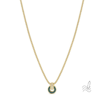 NEREIDA STERLING SILVER 18K GOLD PLATED CHAIN GREEN CHIP WITH ZIRCONIA NECKLACE