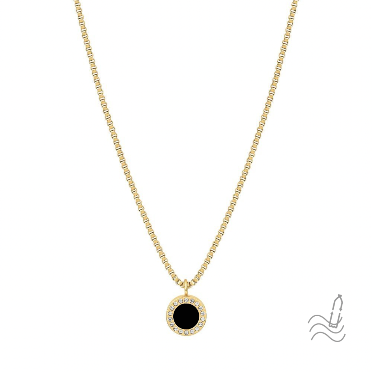 OCEAN STERLING SILVER 18K GOLD PLATED CHAIN BLACK CHIP WITH ZIRCONIA NECKLACE