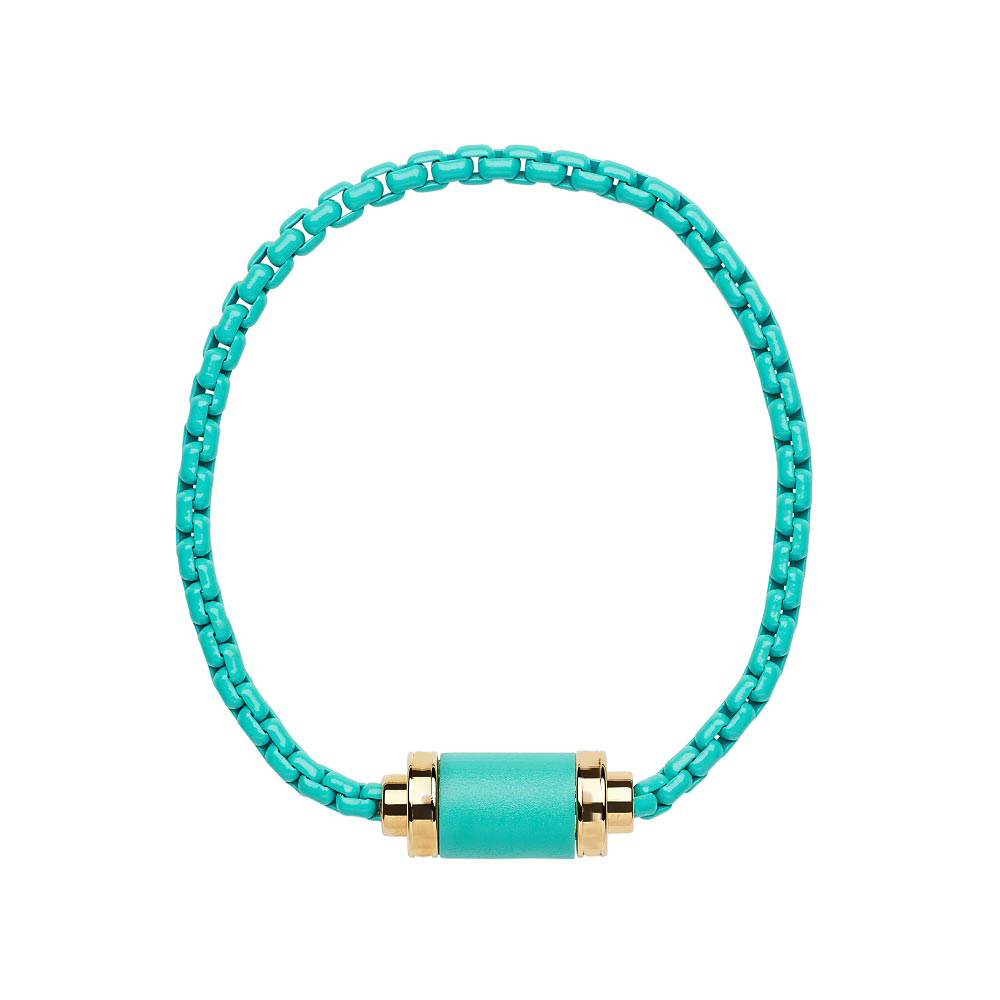 THALASSA RECYCLED BRASS CHAIN WITH ACRYLIC PAINT TURQUOISE CHAIN TURQUOISE CHIP MAGNET
